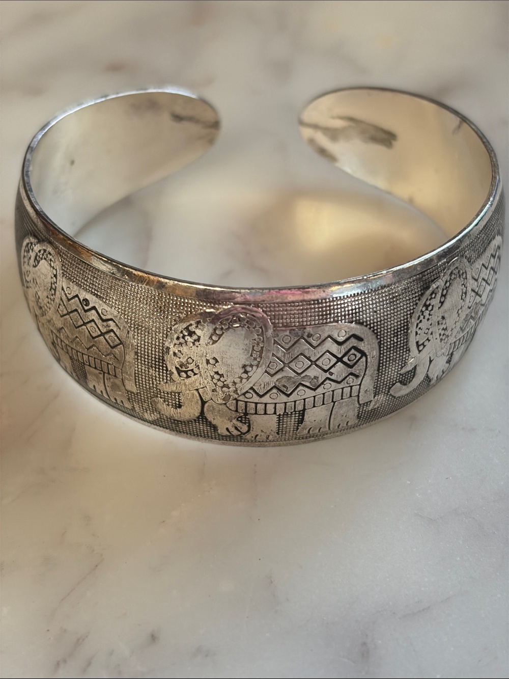 Silver Plated Elephant Motif Cuff Bracelet - Silver